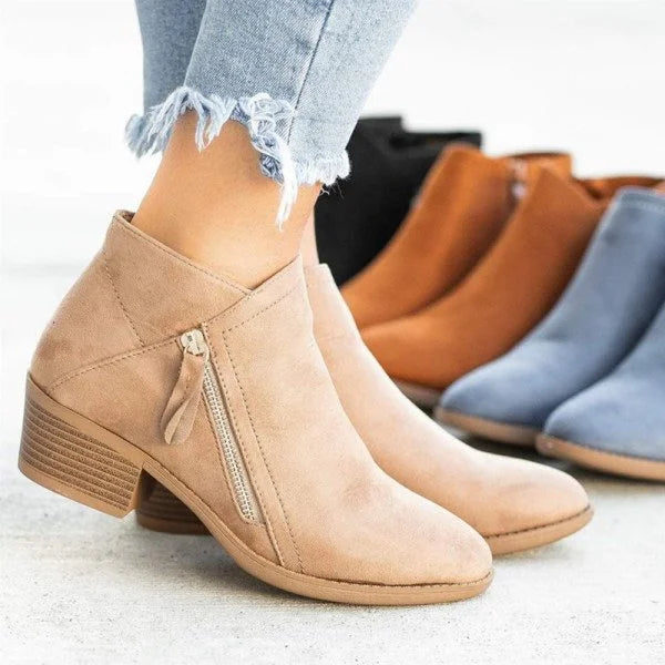 Dam Ankelboots med Blockklack och Dragkedja i Sidan