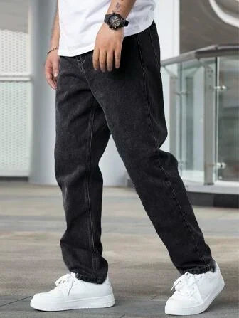 Herr Raka Jeans med Hög Midja och Bred Passform