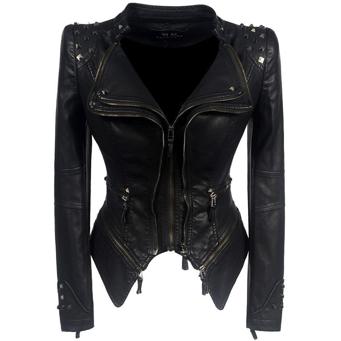 Dam Bikerjakka Slim Fit Asymmetrisk Dragkedja Nitar