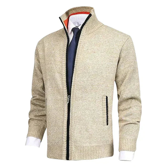 Herr Stickad Cardigan med Dragkedja Krage och Fickor