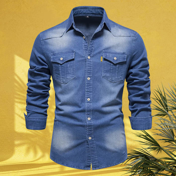 Herre Jeanshemd med Slim Fit och Bröstfickor