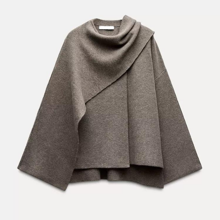 Dam Cape Mantel med Draperad Passform och Öppna Sidor