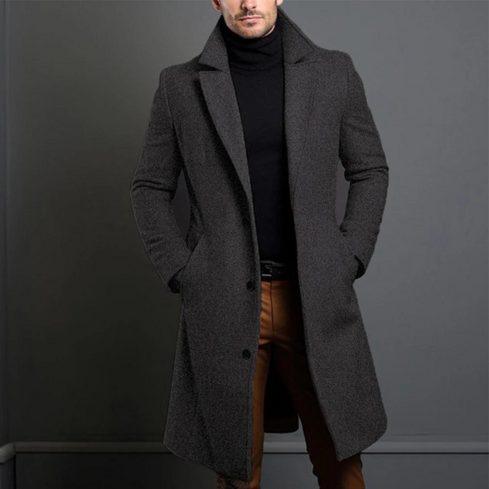 Herr Lång Trenchcoat med Skärp och Klassiskt Revärsslag