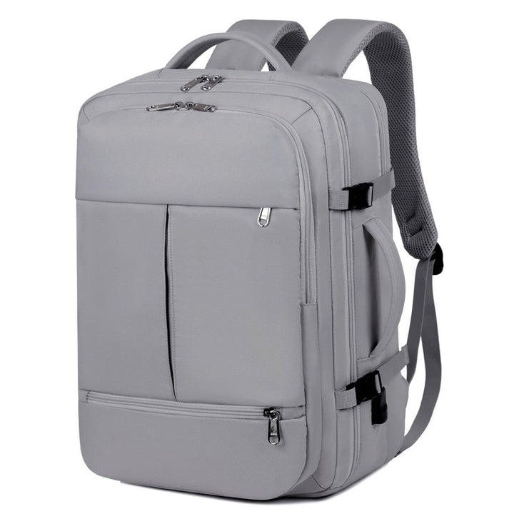 Grå ryggsäck med laptopfack och många fickor
