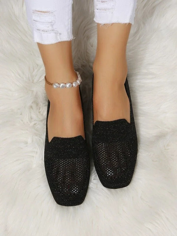 Dam Mesh Slip-On Loafers med Strass och Pärlemsdetaljer
