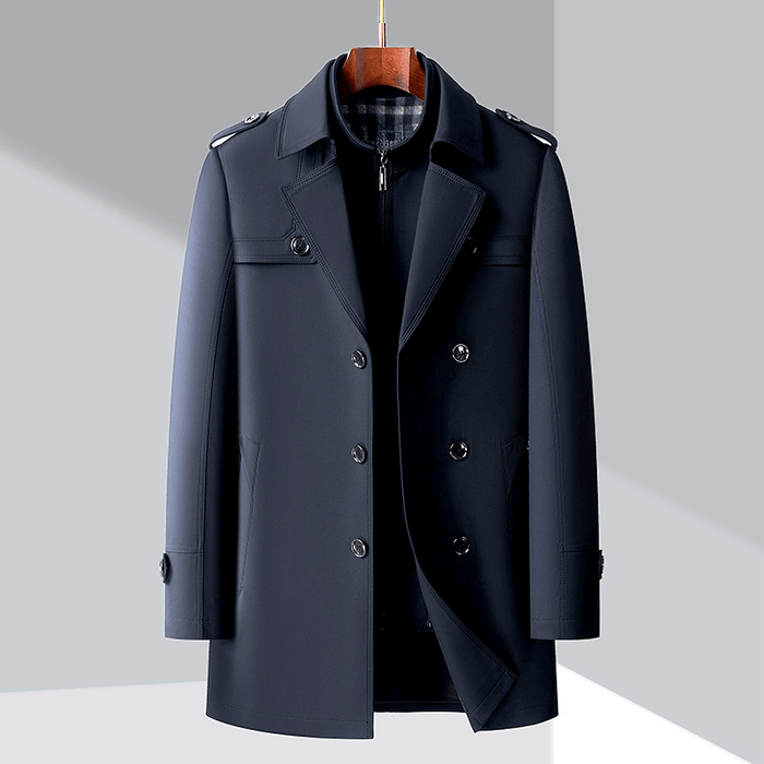 Herr Trenchcoat Dubbelbröstad med Epåletter och Reverskrage