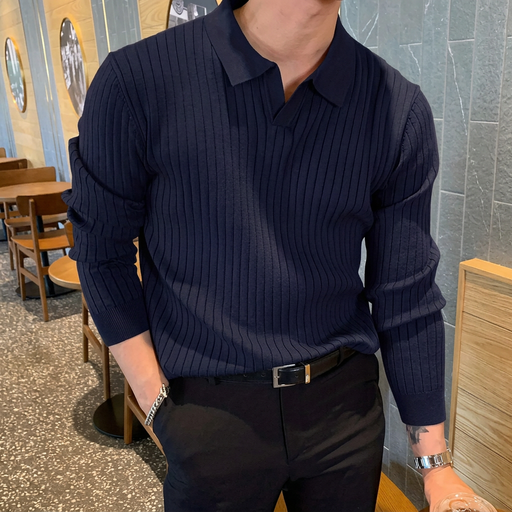Herr Pikétröja | Slimfit | Lång Ärm