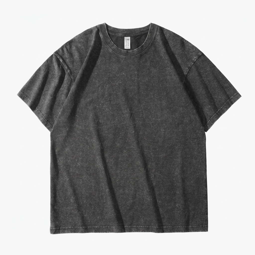 Herr T-shirt | Tvättad Effekt | Rund Hals | Kort Ärm