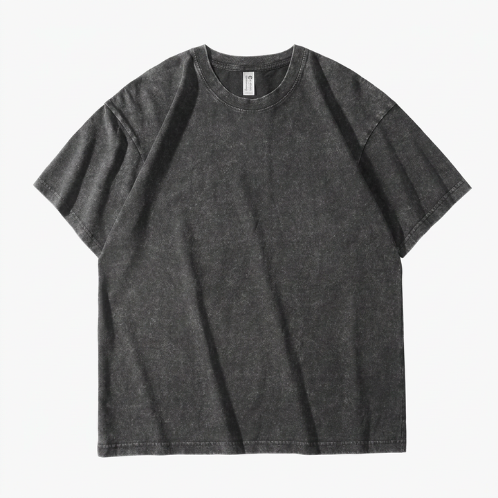 Herr T-shirt | Tvättad Effekt | Rund Hals | Kort Ärm