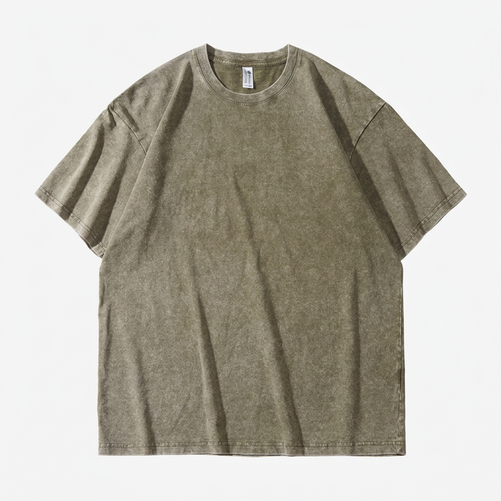 Herr T-shirt | Tvättad Effekt | Rund Hals | Kort Ärm