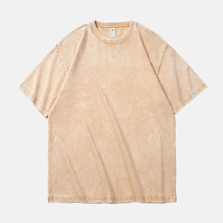 Herr T-shirt | Tvättad Effekt | Rund Hals | Kort Ärm