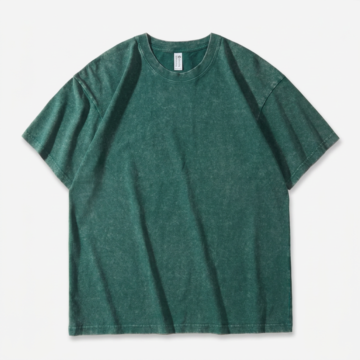 Herr T-shirt | Tvättad Effekt | Rund Hals | Kort Ärm