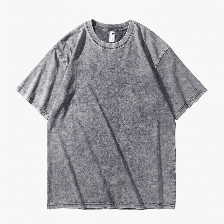 Herr T-shirt | Tvättad Effekt | Rund Hals | Kort Ärm