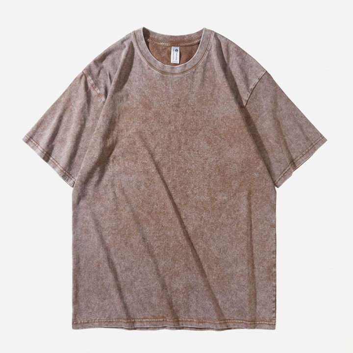 Herr T-shirt | Tvättad Effekt | Rund Hals | Kort Ärm