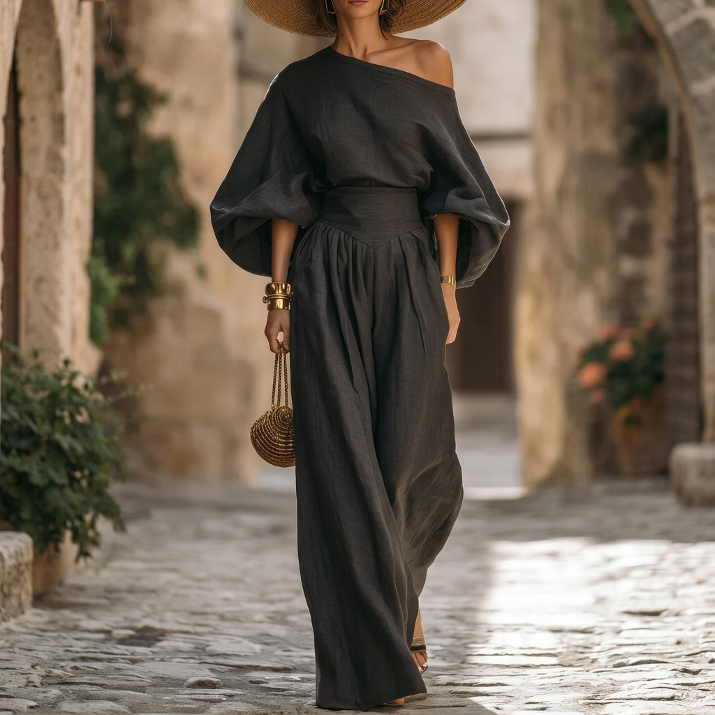 Jumpsuit för kvinnor | Off-shoulder design med markerad midja och vida ben