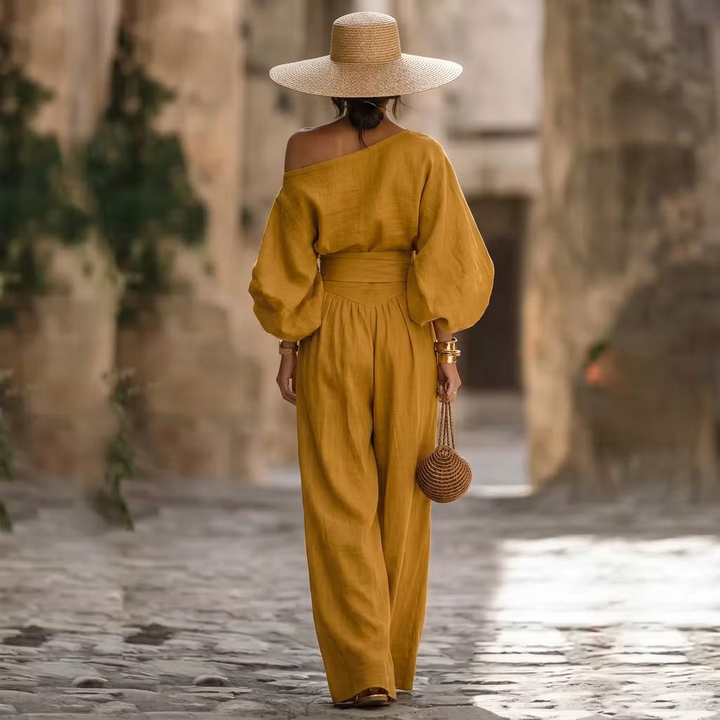 Jumpsuit för kvinnor | Off-shoulder design med markerad midja och vida ben