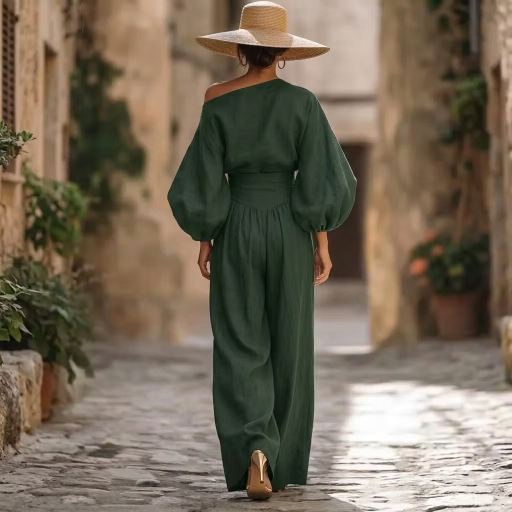 Jumpsuit för kvinnor | Off-shoulder design med markerad midja och vida ben