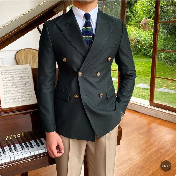 Elegant, skräddarsydd blazer med dubbelknäppning för herrar