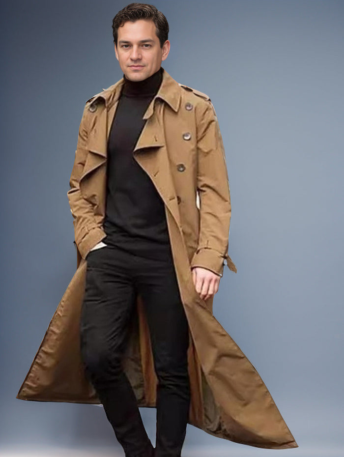 Herr Trenchcoat Klassisk Dubbelknäppt Lång för Vår och Höst