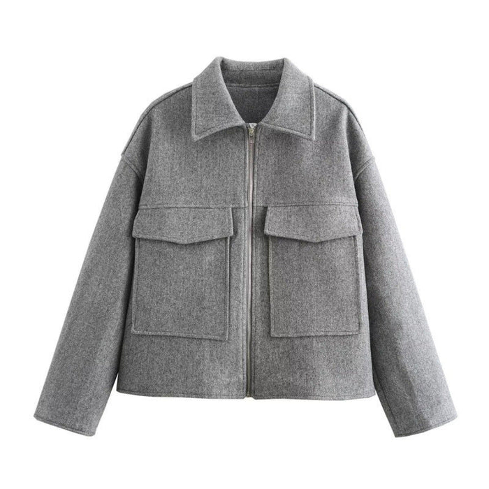 Dam Cropped Jacka med Reverkrage och Flap-Fickor