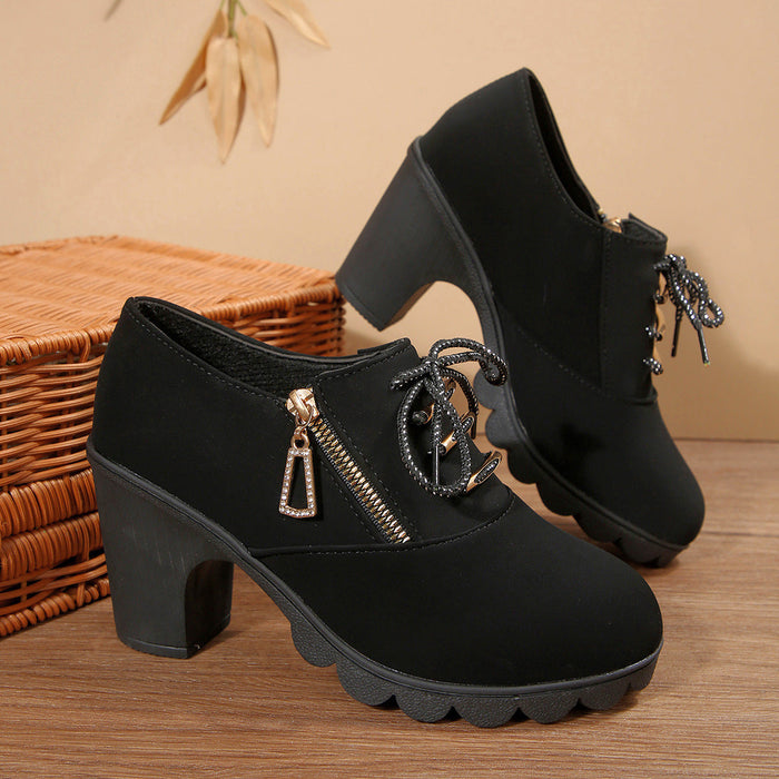 Dam Chelsea-Boots med Blockklack och Snörning