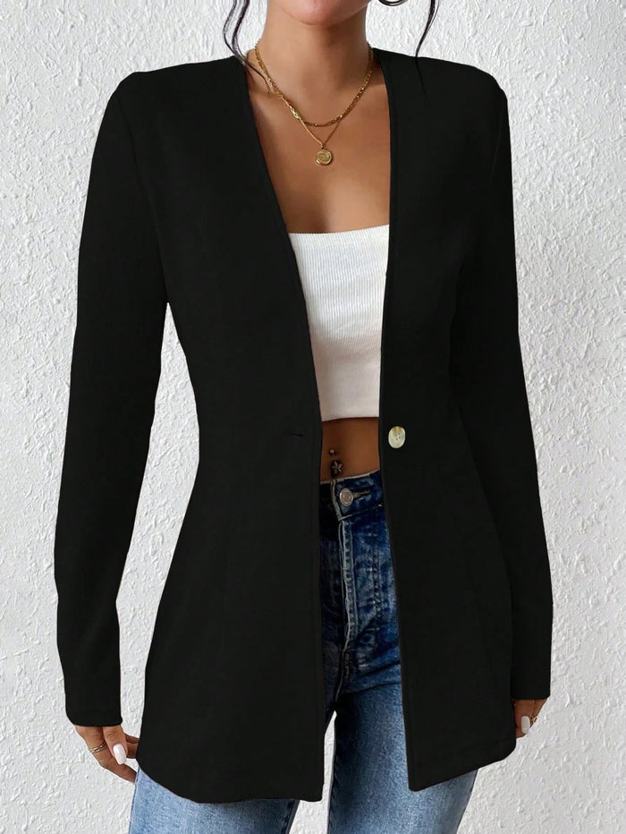 Dam Lång Blazer med Öppen Front och Strukturerad Passform