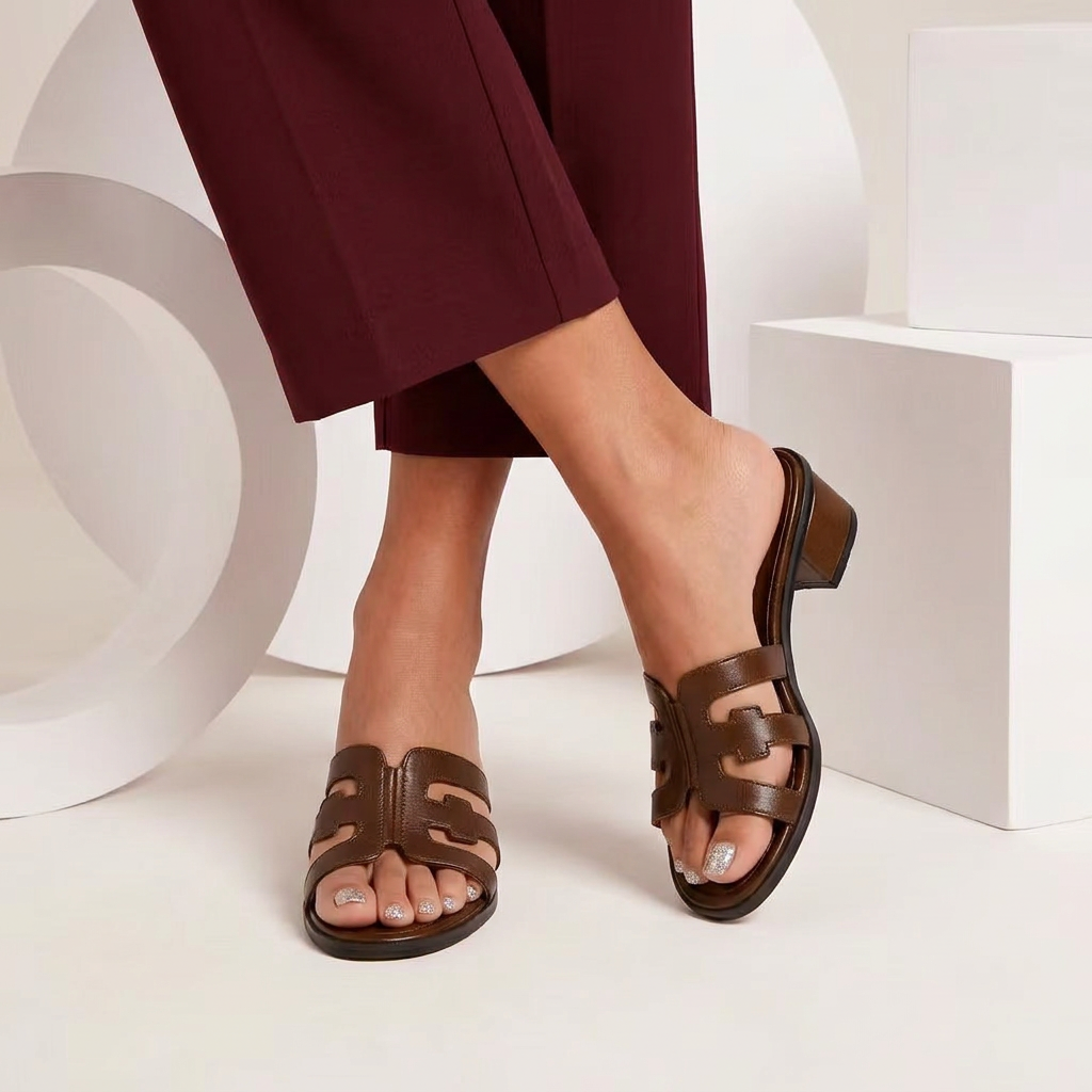 Sandaler för Dam | Slip-On | Öppen Tå | Låg Blockklack
