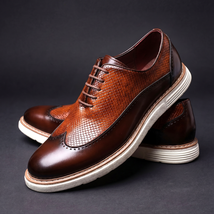 Herr Wingtip Oxford Brogue med Vävd Ovandel och Mjuk Sula