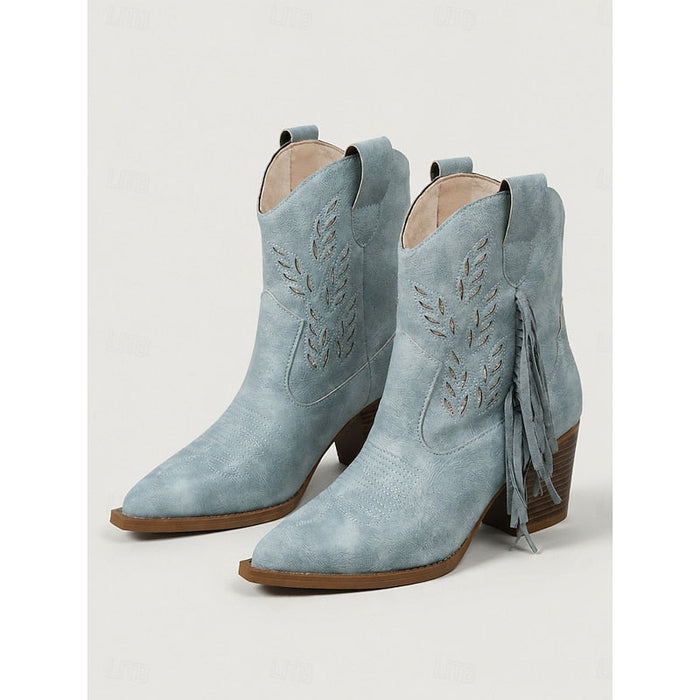 Dam Western Ankelboots med Tofsar och Blockklack