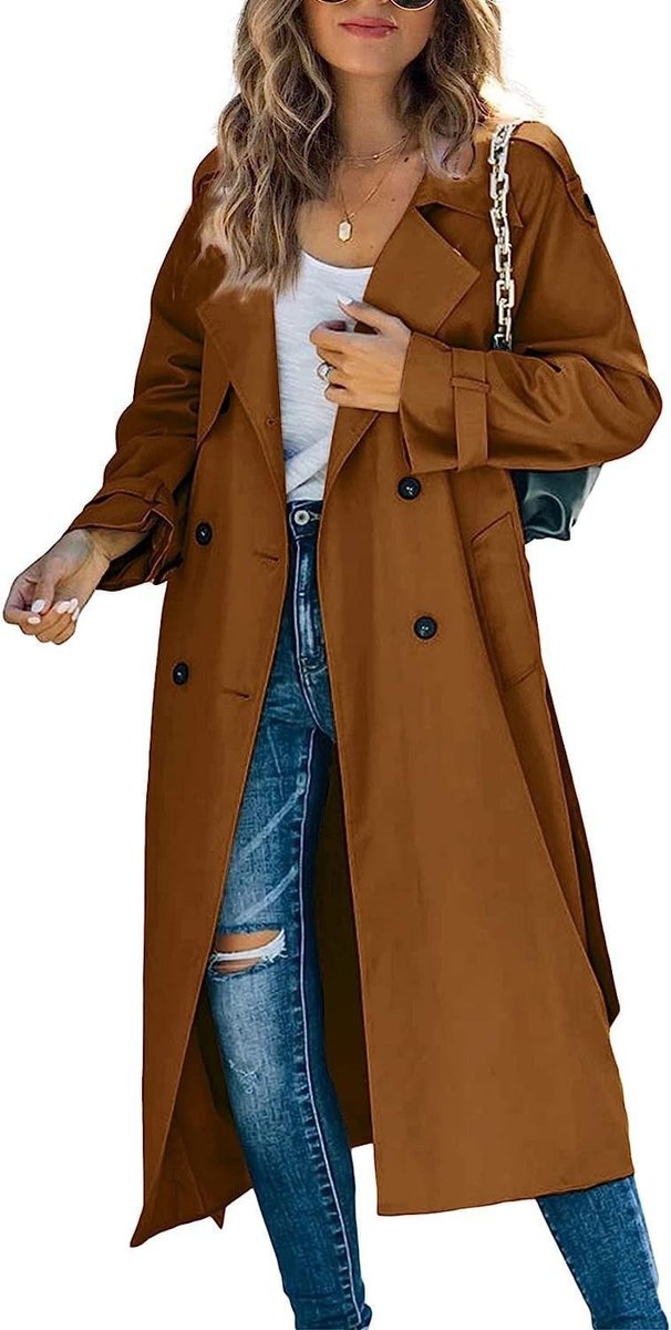 Dam Oversized Trenchcoat Dubbelknäppt med Knytskärp