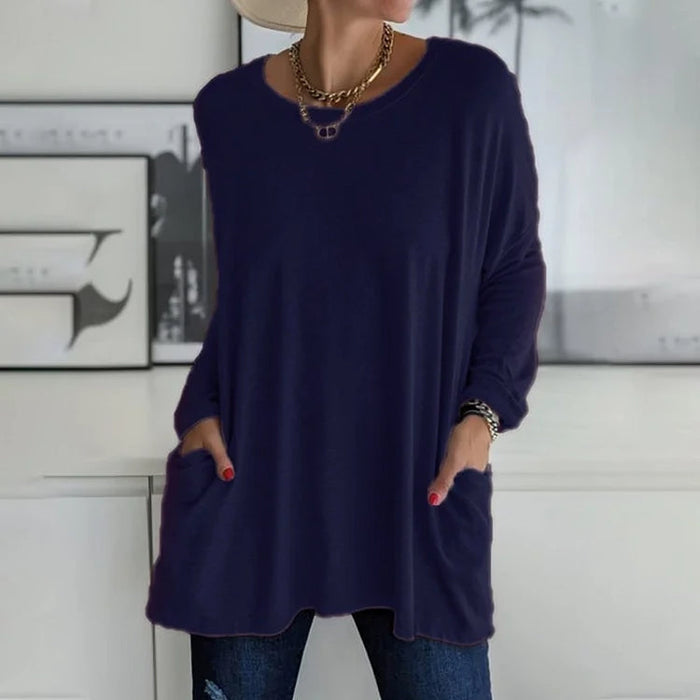 Dam Oversize Stickad Tunika med V-ringning och Fickor