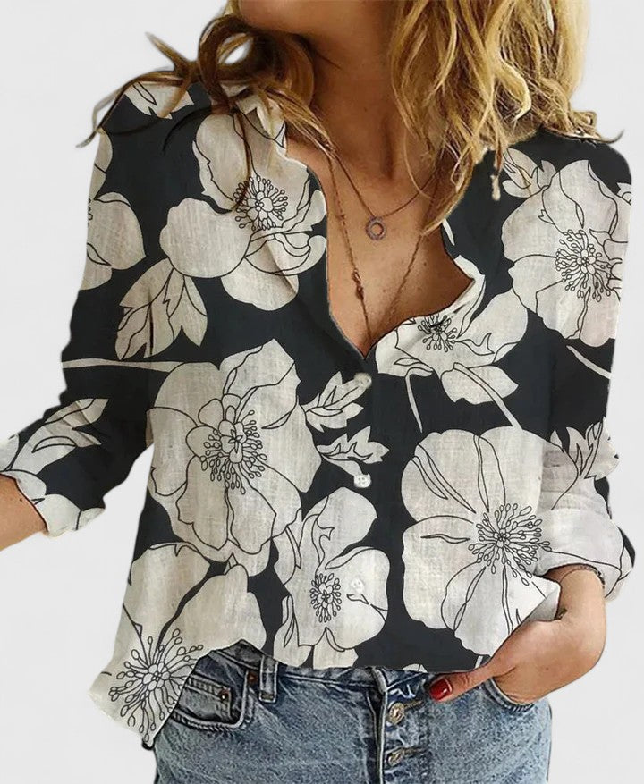 Dams Blus | Blommig | V-ringad