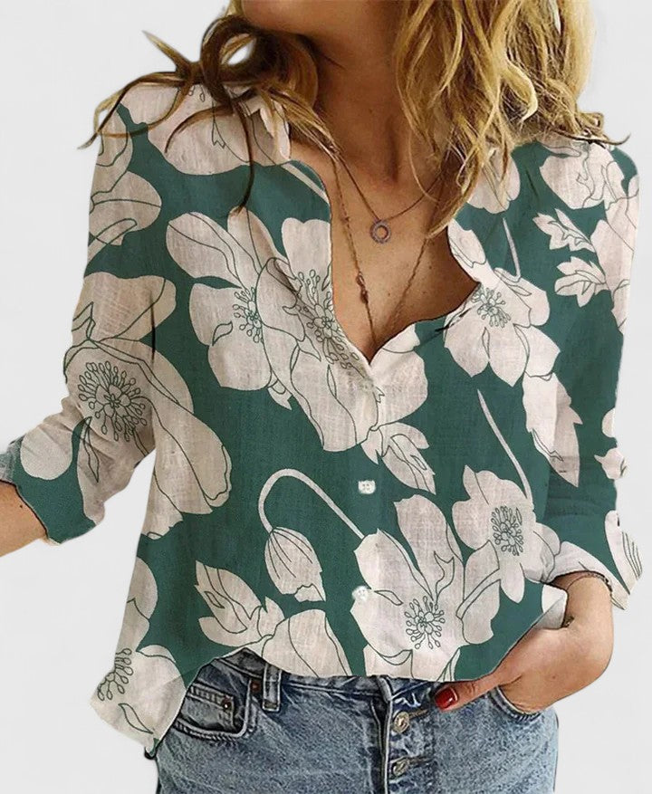 Dams Blus | Blommig | V-ringad