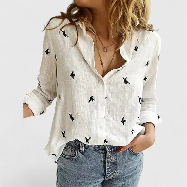 Dams Blus | Blommig | V-ringad