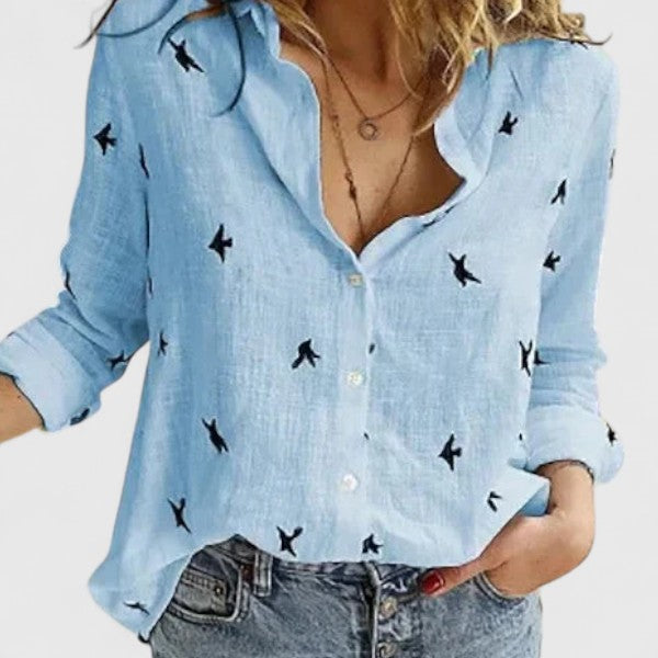 Dams Blus | Blommig | V-ringad