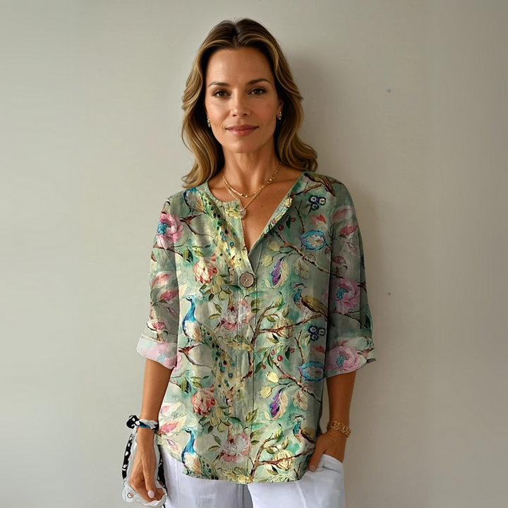 Dam Blus | Elegant Blommönster | Knappstängning