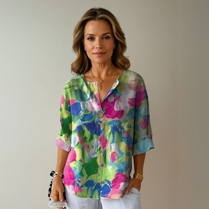 Dam Blus | Elegant Blommönster | Knappstängning