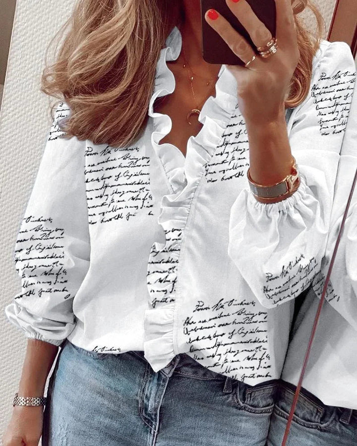 Dam Blus | Trendig Volang | Knappdetalj