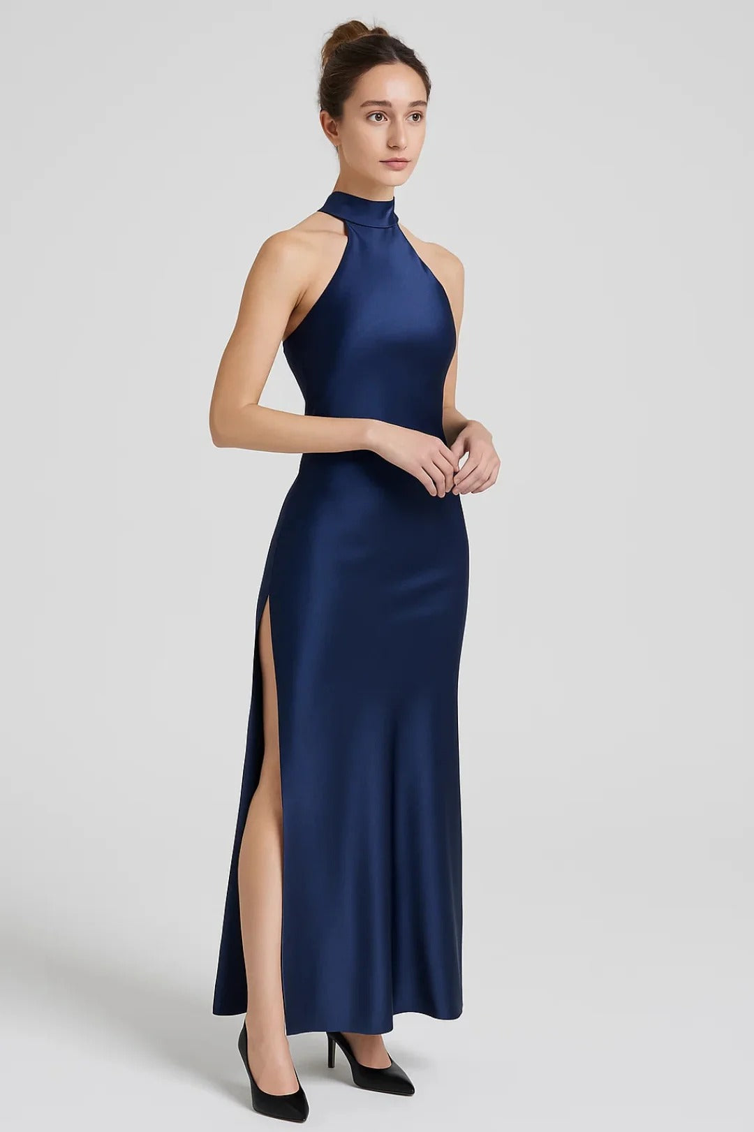 Dam Klänning | Elegant | Hög Hals Slimfit Slits