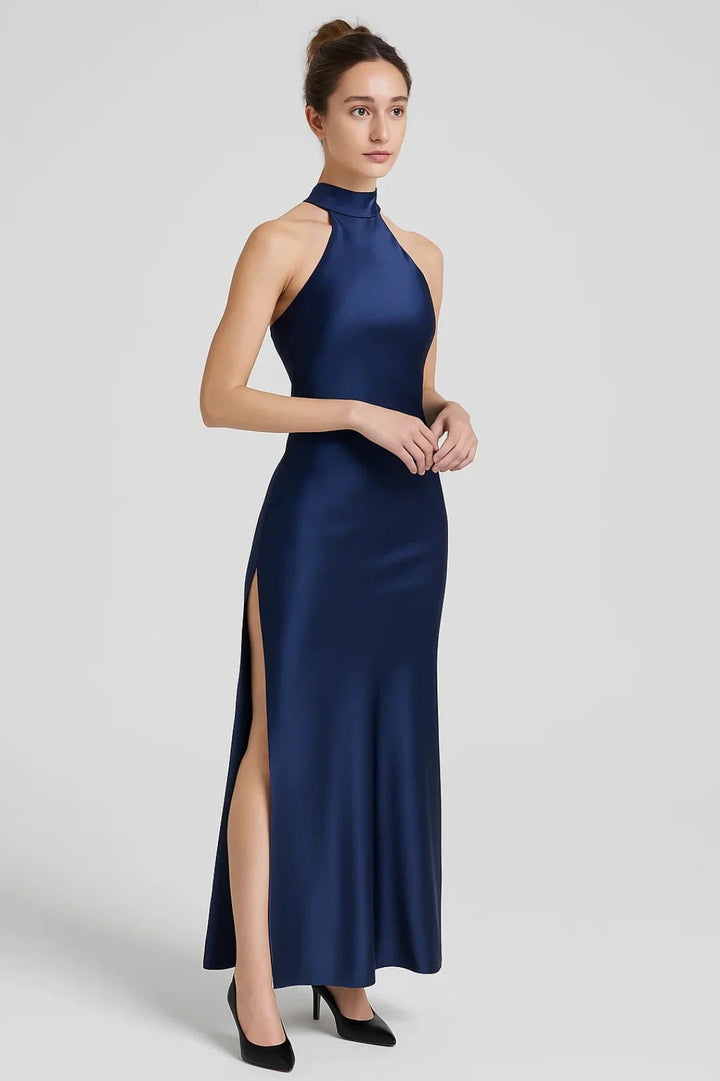 Dam Klänning | Elegant | Hög Hals Slimfit Slits