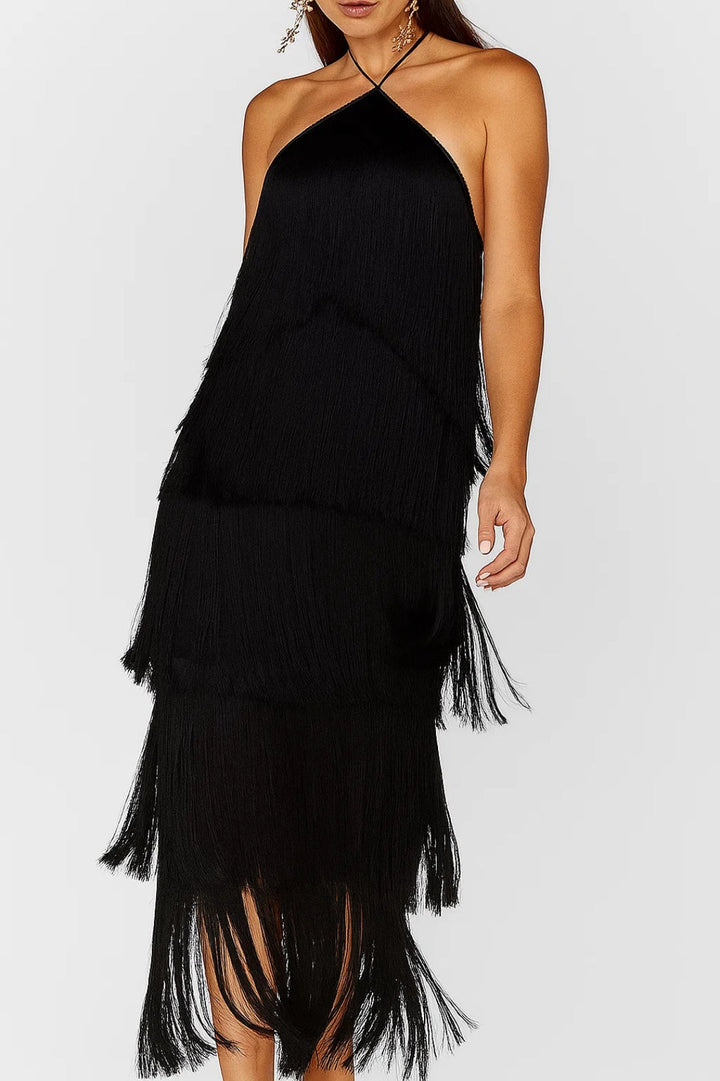 Dam Klänning | Elegant | Halterneck Fransar Maxi