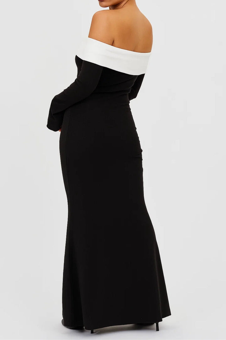 Dam Klänning | Slimfit Off-shoulder | Kontrastdetalj