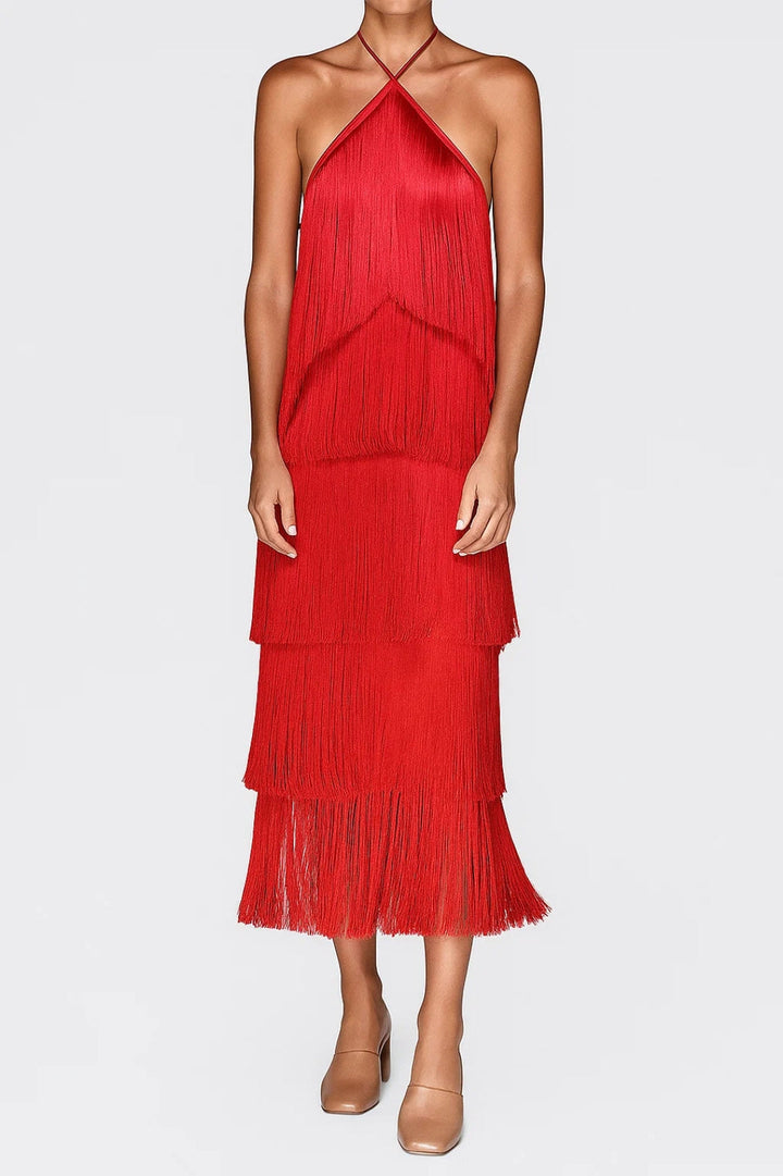 Dam Klänning | Elegant | Halterneck Fransar Maxi