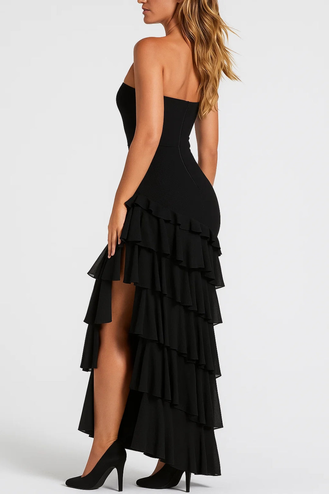 Dam Klänning | Strapless Volang | Asymmetrisk Design