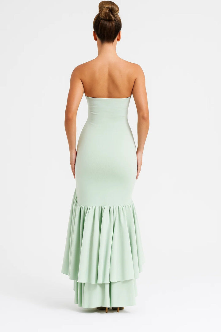 Dam Klänning | Slimfit | Strapless | Volanger