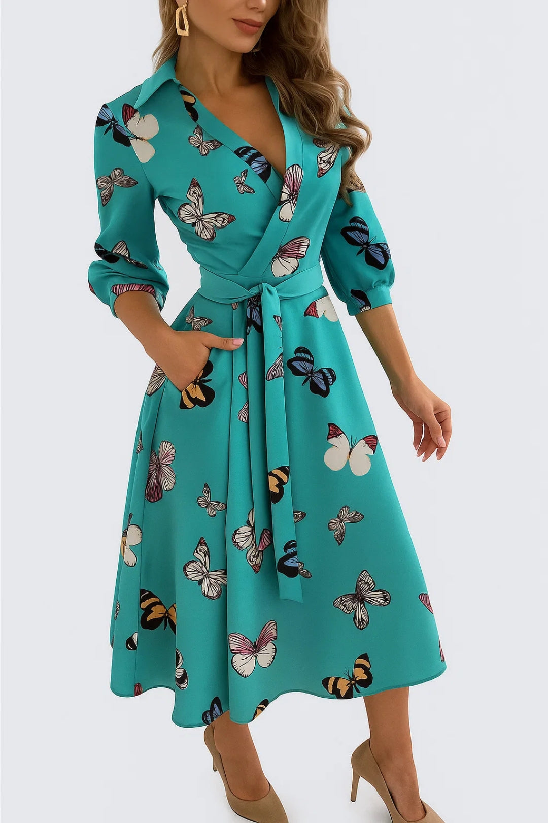 Dam Klänning | Elegant | Med Skärp Midi