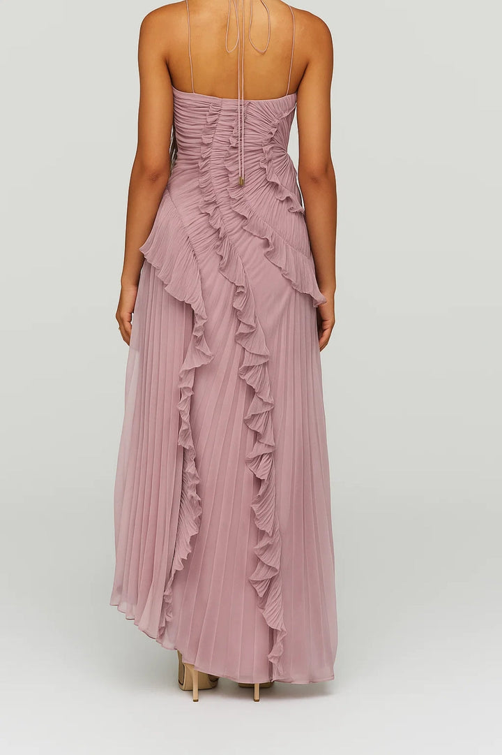 Dam Klänning | Elegant | Halterneck Volanger Midi