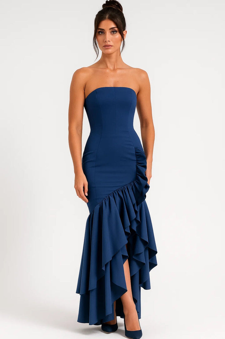Dam Klänning | Strapless | Asymmetrisk Volang