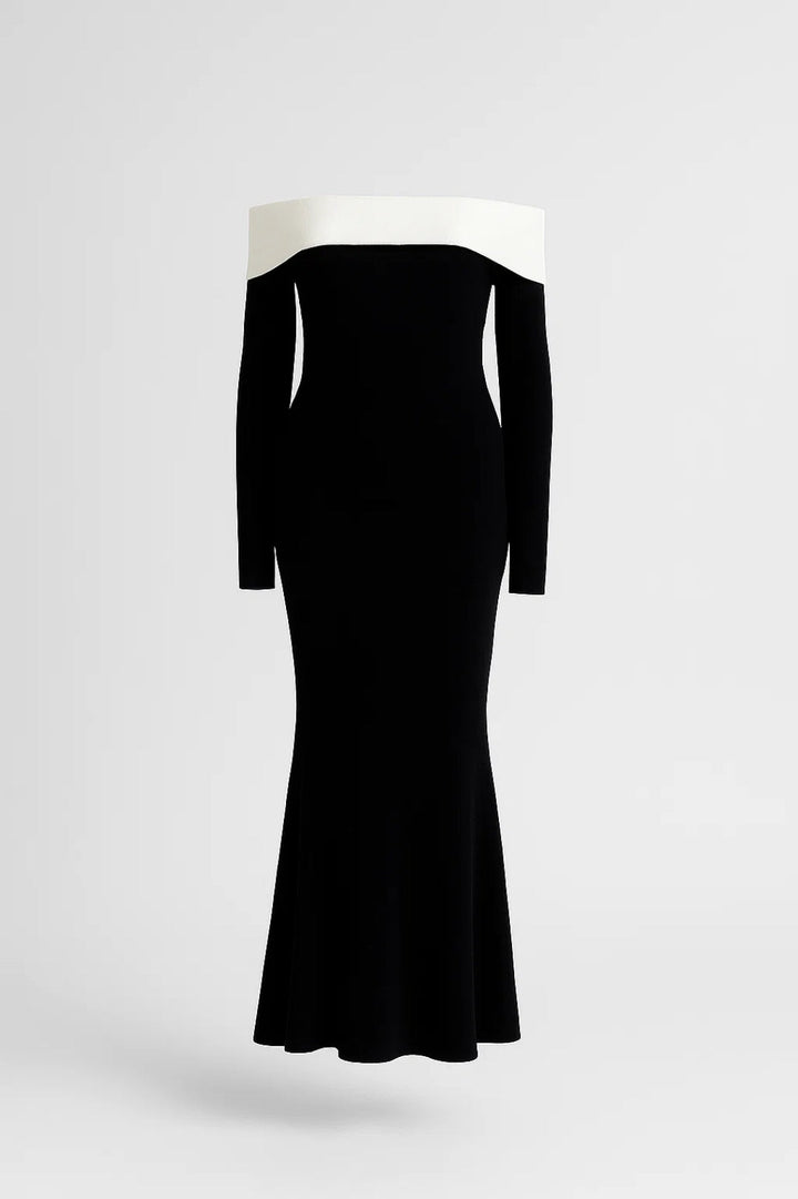 Dam Klänning | Slimfit Off-shoulder | Kontrastdetalj