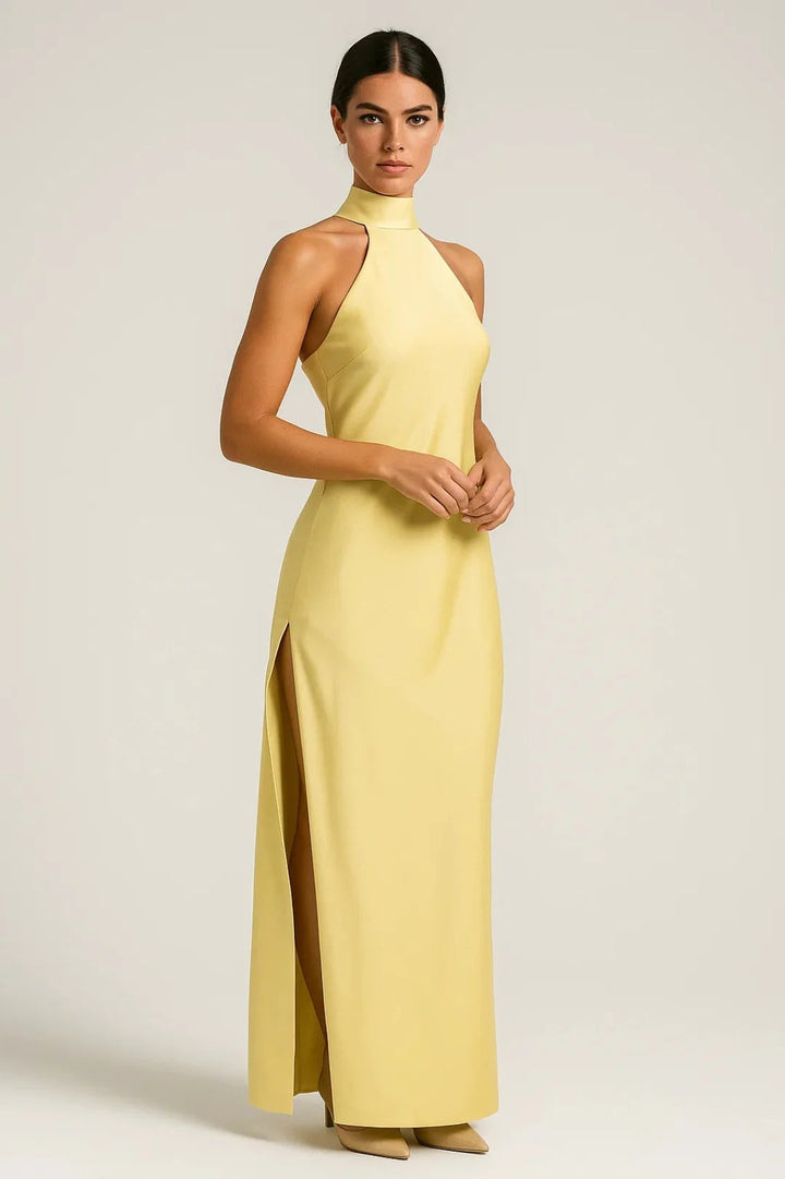Dam Klänning | Elegant | Hög Hals Slimfit Slits